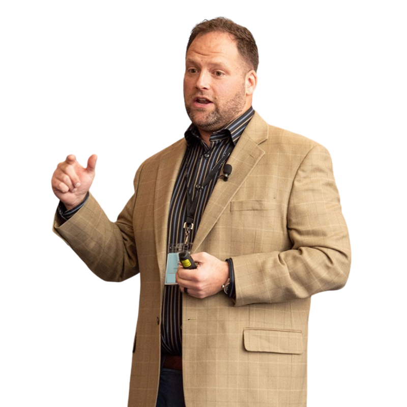 Justin Woodbury speaking to an audience of financial advisors